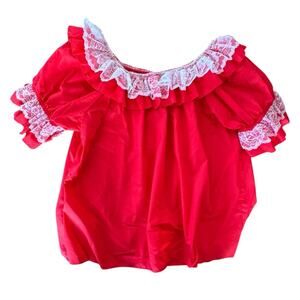 Square Up Fashions Women’s Red Ruffled Lace Trim Blouse Peasant Fiesta Size XXL